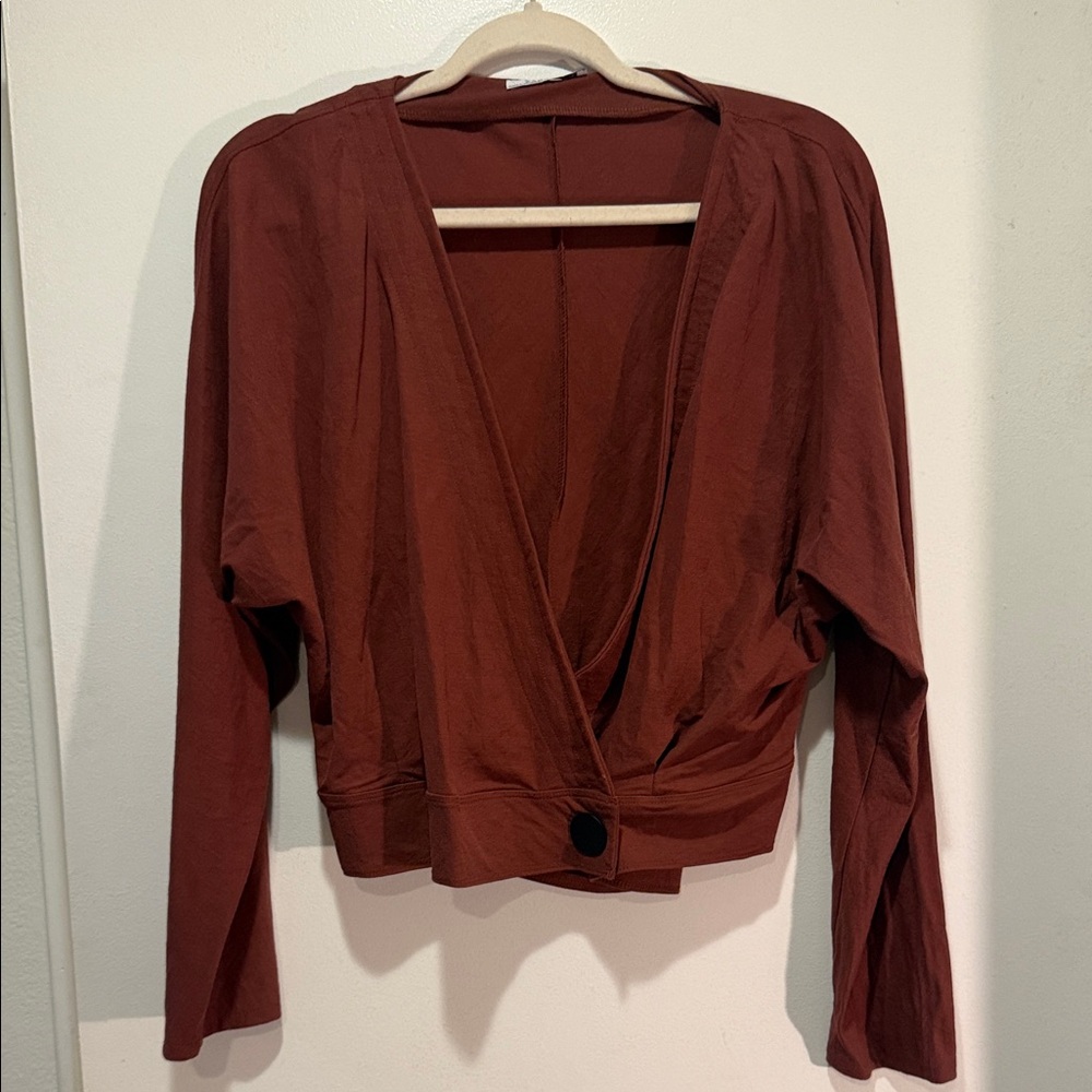 Zara Rust Red Wrap Front Long Sleeve Blouse